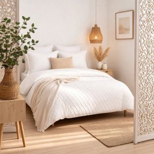 Parure housse de couette tufté 100% microfibre - Blanc MARLA