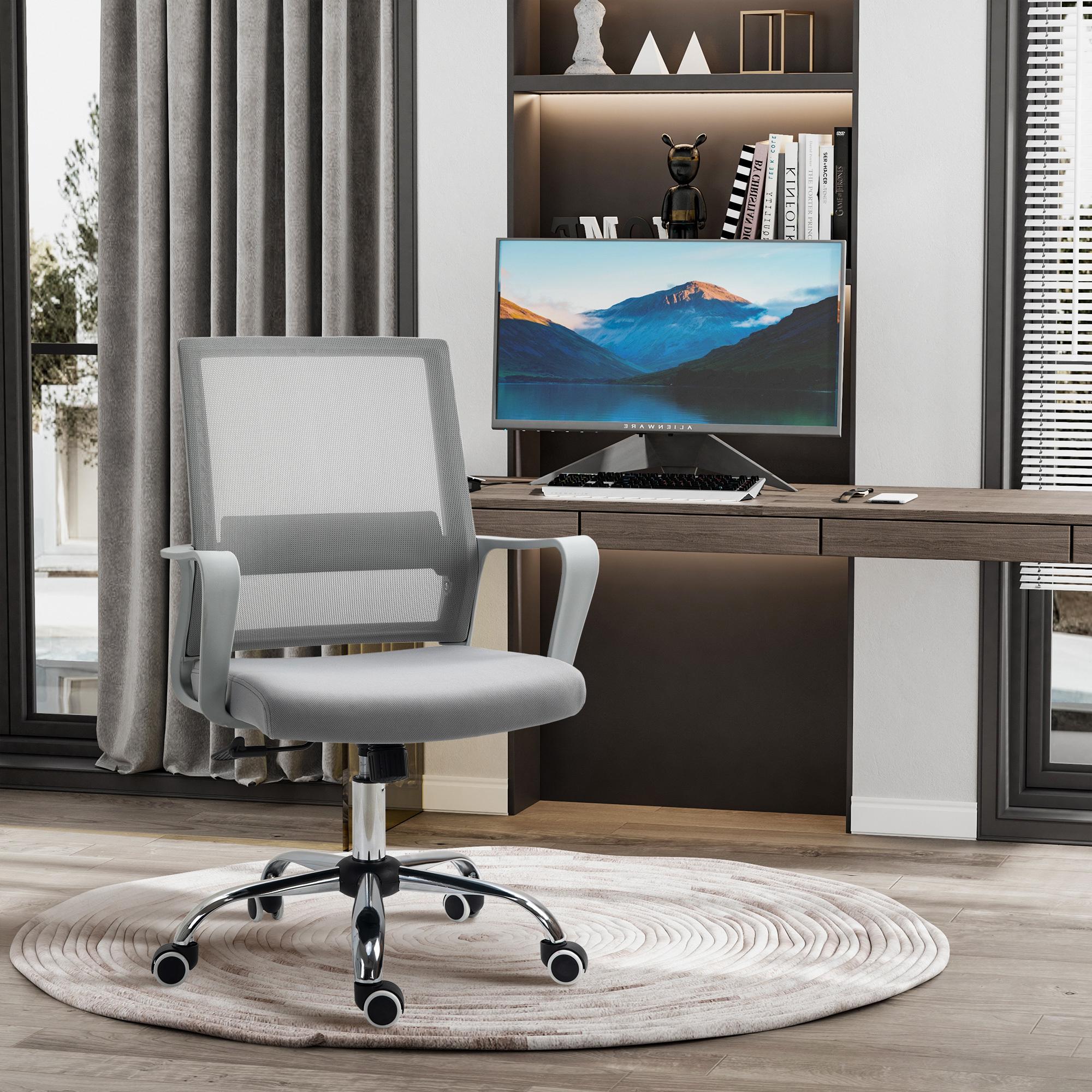 Vinsetto Fauteuil chaise de bureau ergonomique hauteur réglable pivotante 360° revêtement maille gris