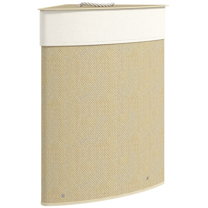 Panier à linge d'angle bambou 55L déhoussable lavable beige