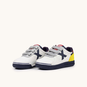 Zapatillas de Fútbol Sala Infantiles con Velcro Blancas y Amarillas MUNICH G-3 KID VCO 451