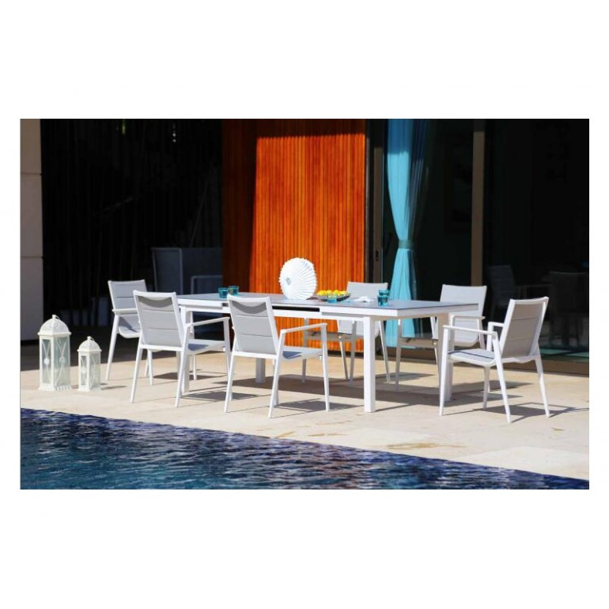 Lot de 2 chaises de repas jardin en métal blanc - HAWAI
