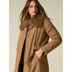 Oltre - Piumino dritto in nylon con collo bordato - Beige
