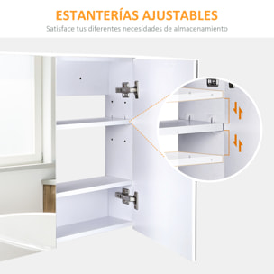 Armario de Baño con Espejo 2 Puertas y 3 Estantes interiores 80x15x60 cm