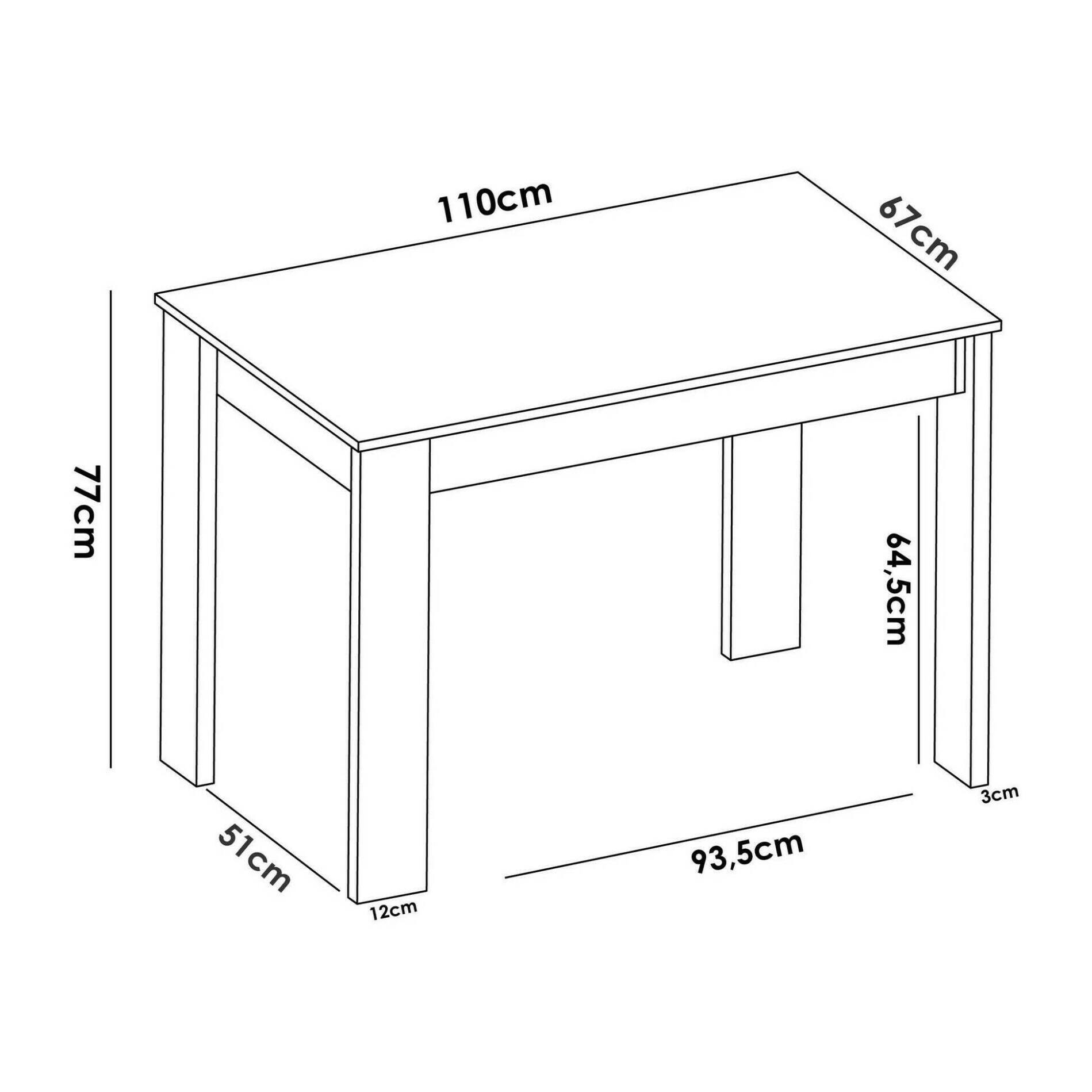 Tavolo fisso Badile, Tavolo da pranzo multiuso, Tavolo rettangolare da cucina o sala da pranzo, 110x67h77 cm, Bianco