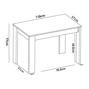 Tavolo fisso Badile, Tavolo da pranzo multiuso, Tavolo rettangolare da cucina o sala da pranzo, 110x67h77 cm, Bianco