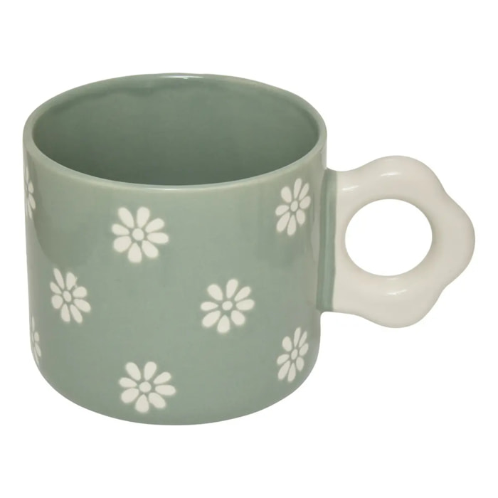 Mug motif fleurs Margot vert et blanc