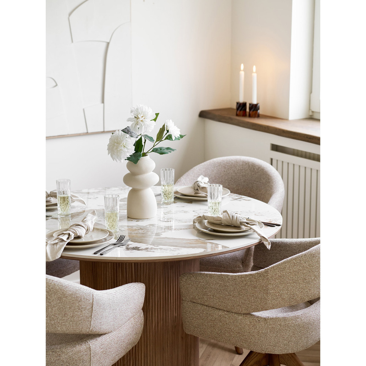 Piatto da pranzo Viola in gres beige ø21 cm — set da 4