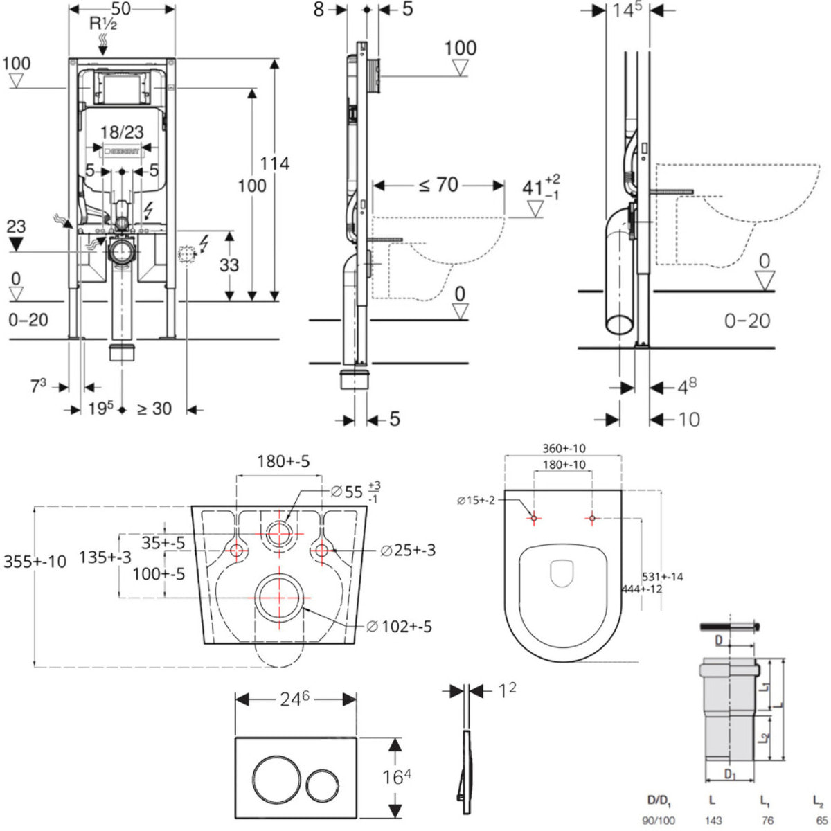 Pack WC Bati-support Geberit UP720 extra-plat + WC SAT Brevis sans bride fixations invisibles + Plaque blanche (SLIM-Brevis-C)