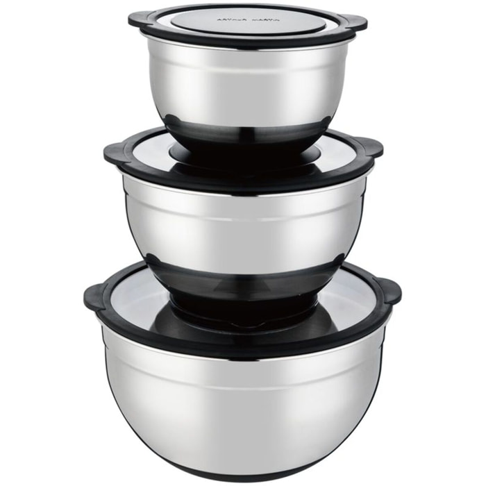 Set 3 bols mélangeurs inox noir