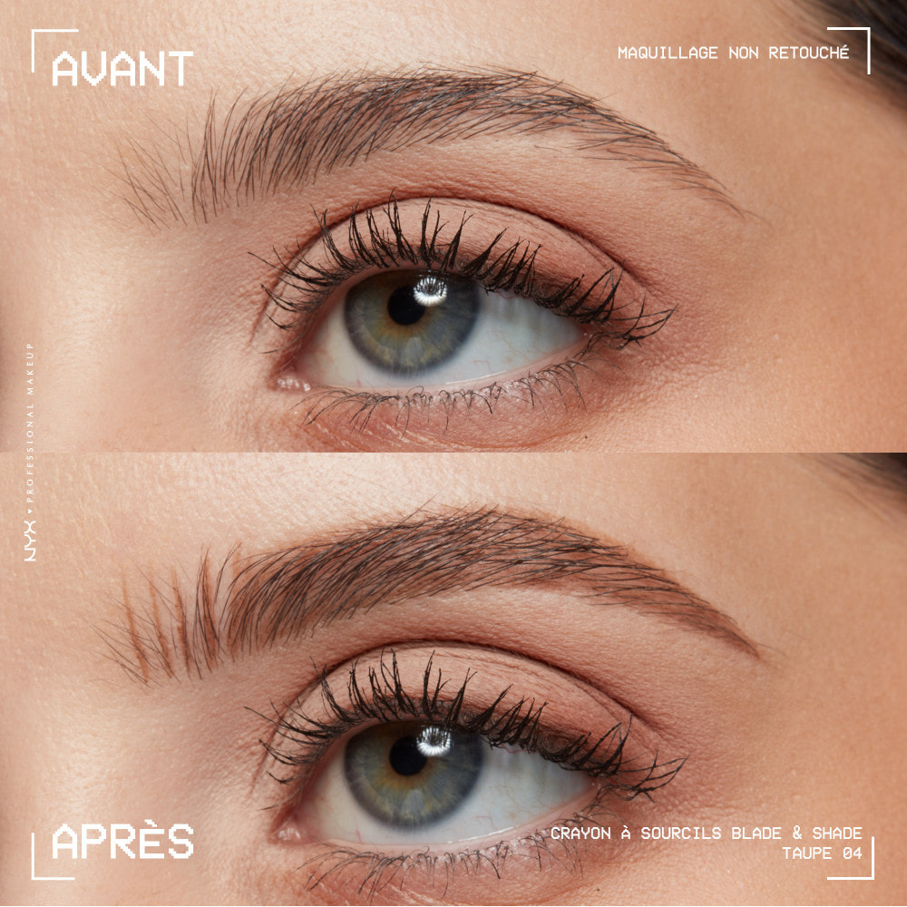 NYX Professional Makeup Blade & Shade, Crayon sourcils double embout, tenue jusqu'à 16h, Taupe