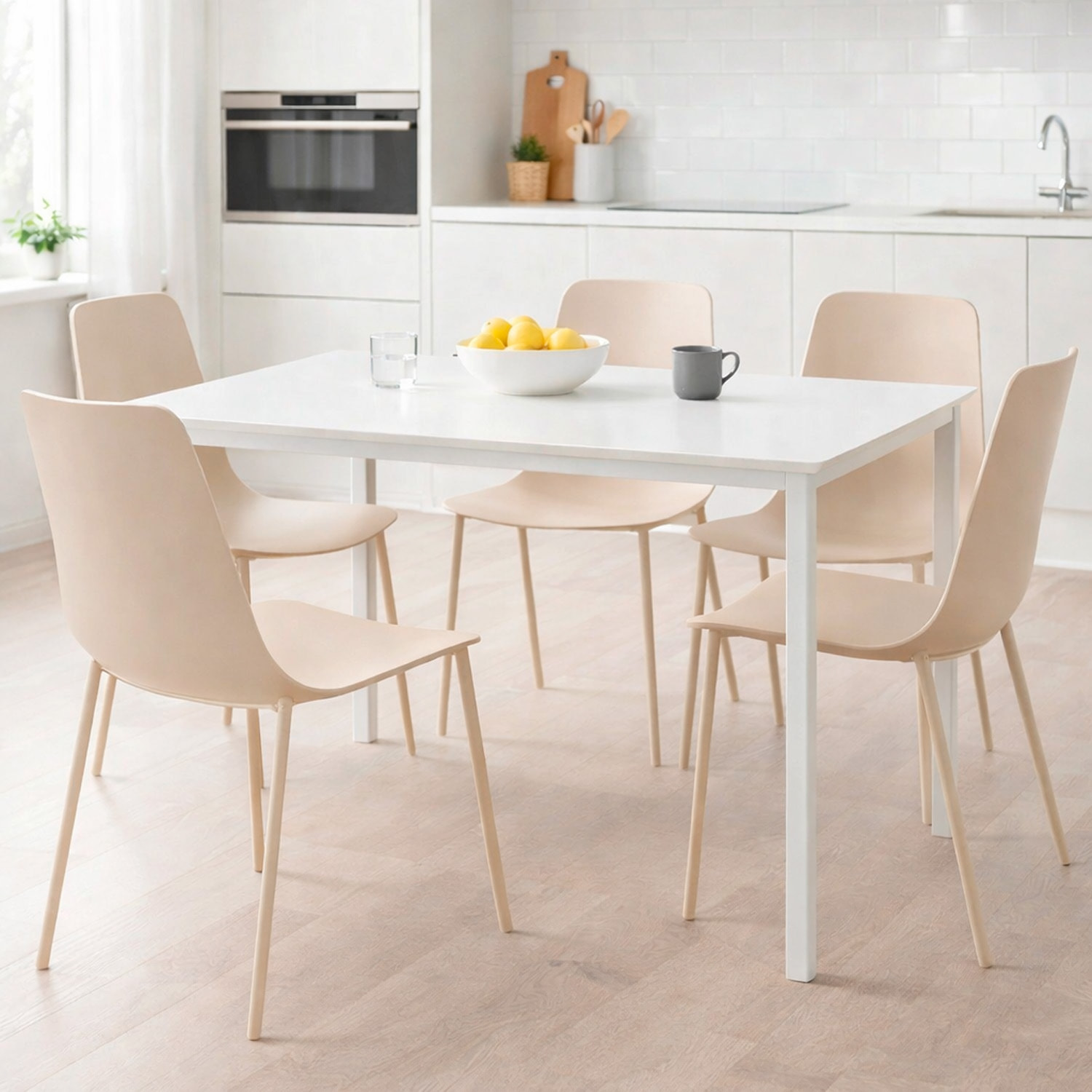 Set 4 Sedie Moderne Con Schienale Ergonomico In Polipropilene E Gambe In Metallo Cucina Sala Da Pranzo Soggiorno Ufficio 87 x 53 x 49 Cm Beige