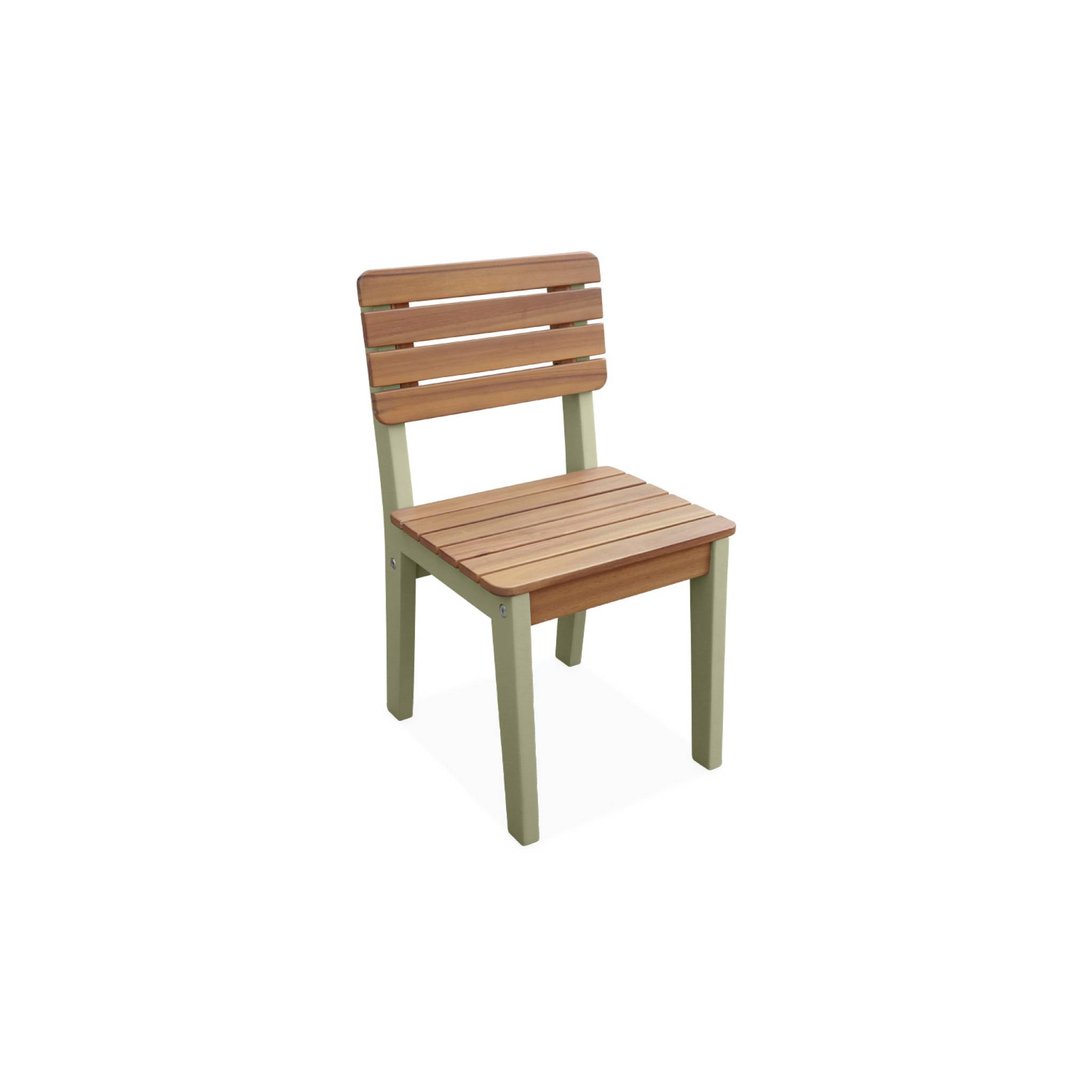 Lot de 2 chaises en bois d'acacia pour enfant. salon de jardin enfant vert de gris. intérieur / extérieur