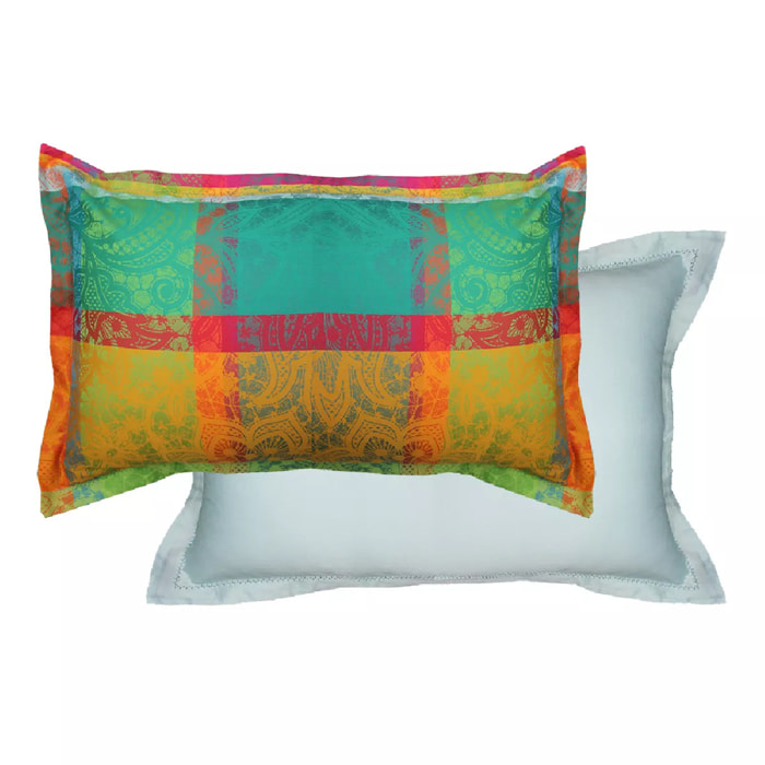 Taie d'oreiller satin de coton motif jacquard multicolore Mille dentelles floralies