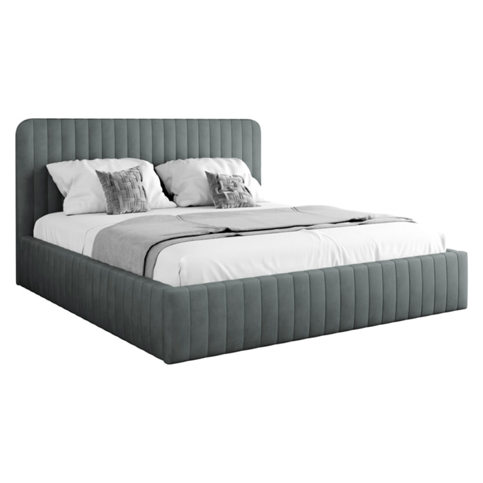 Stuart - lit coffre - 180x200 cm - sommier inclus - en velours - Gris Anthracite