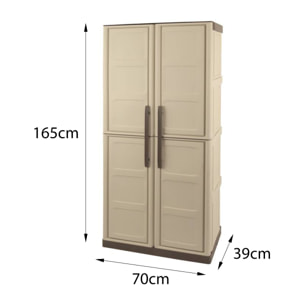 Armadio portascope da esterno o interno, Mobile a 2 ante e 3 ripiani in polipropilene, 100% Made in Italy, cm 70x39h165, colore Beige