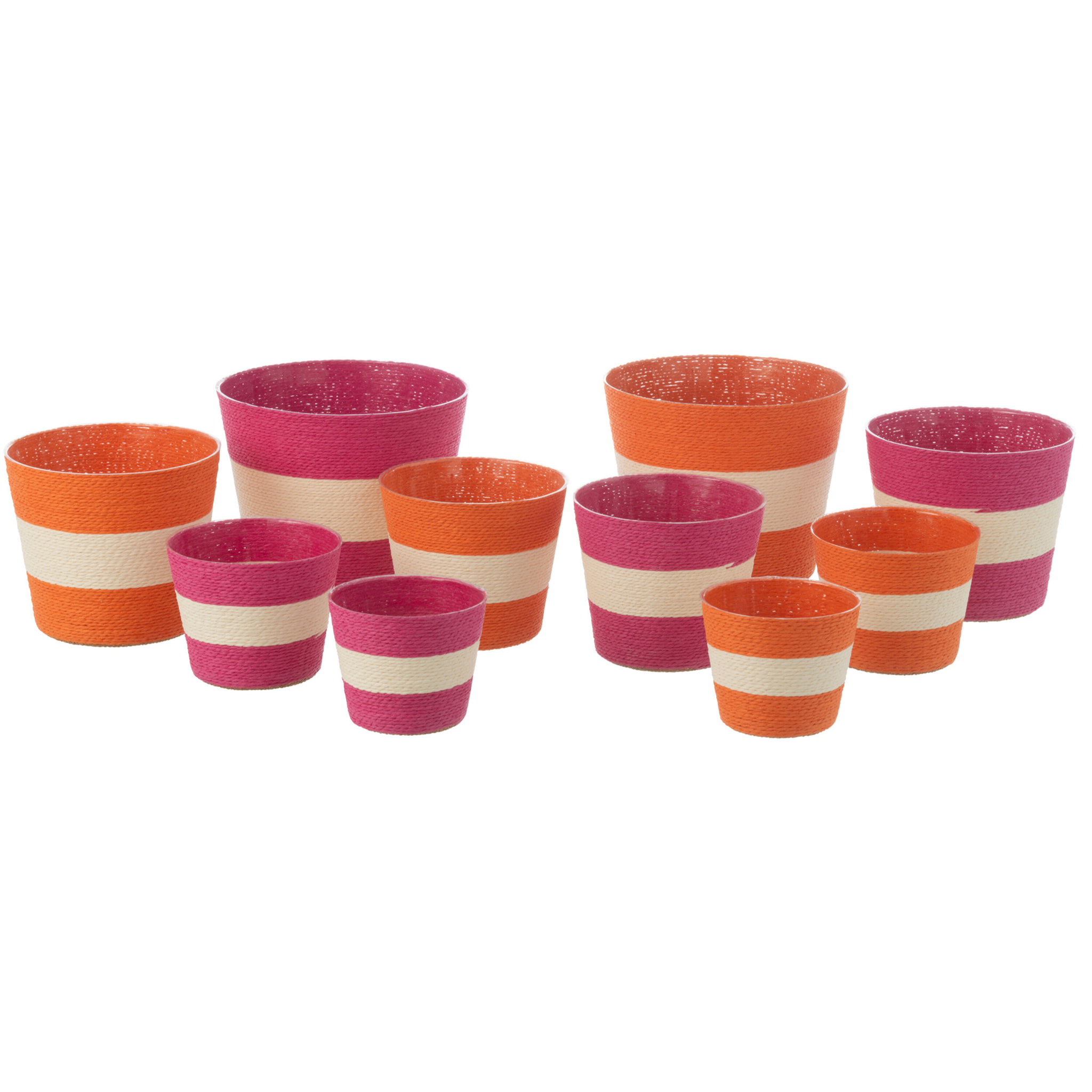 J-Line Cache-Pot Cordes Rayure Papier/Pet Rose/Orange Extra Large Assortiment De 2