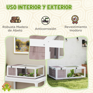 Casa para Tortugas de Madera, Terrario para Reptiles con Techo de Malla Abrible, Paneles Laterales Transparentes Extraíbles y Pestillo de Seguridad, 91x60,5x32 cm, Marrón Grisáceo