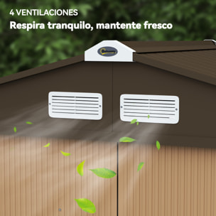 Caseta de Jardín Exterior 2,42 m², 213x130x185 cm, Cobertizo de Jardín Exterior Metálico con Puertas Correderas, Ventilación y Kit de Fundación, para Almacenamiento de Herramientas, Amarillo