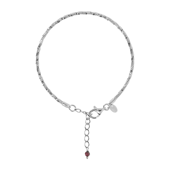 Bracciale con Catena Snake Ritorta in Argento 925 placcato Oro Bianco 18Kt con Granato Rosso Sfaccettato