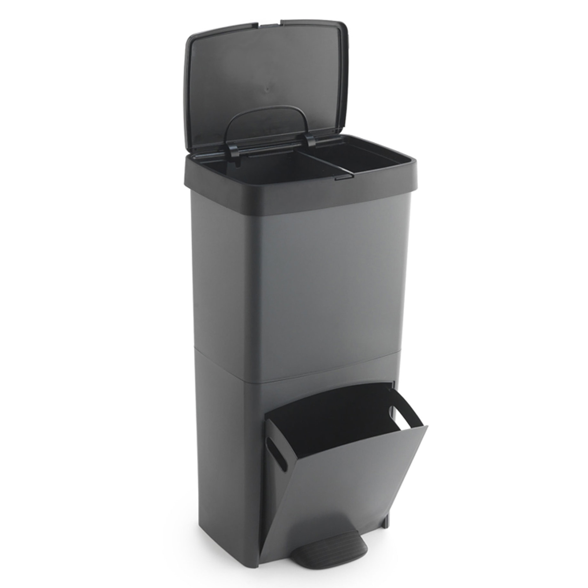 Cubo de basura 70l, vertical, 2 compartimentos, papelera residuos, 76 cm, fácil gestión