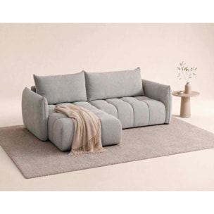 Ambroise - Canapé d'angle gauche 4 places convertible avec coffre en velours texturé - Gris clair
