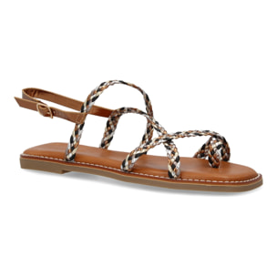 Sandalias planas de mujer, elegantes y comodas, diseño trenzado con cierre de hebilla ajustables