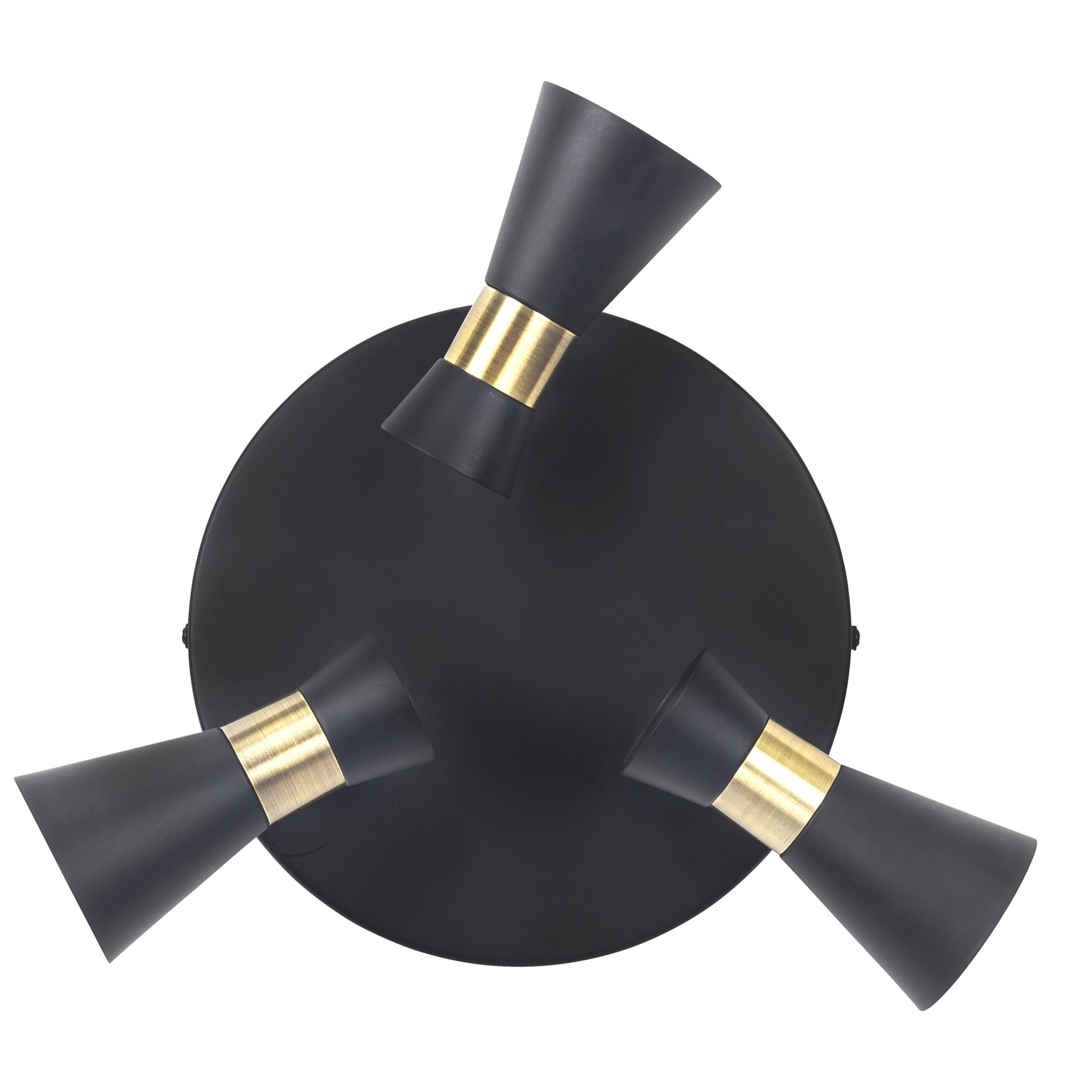 Forlight Eufo plafón triple en negro con acabado en oro para bombilla GU10