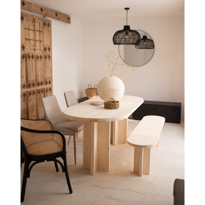 Mesa de comedor de madera maciza ovalada en tono natural de varias medidas