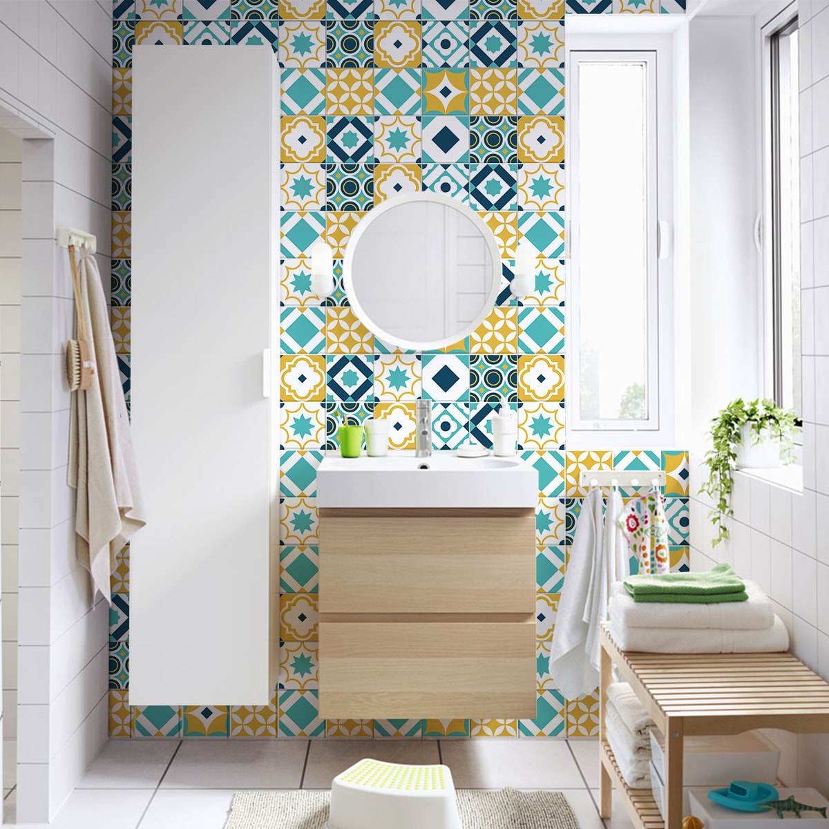 Stickers muraux - Sticker Mural Carrelage adhésif Cuisine Salle de Bain - 30 STICKERS CARREAUX DE CIMENT AZULEJOS ISODORA