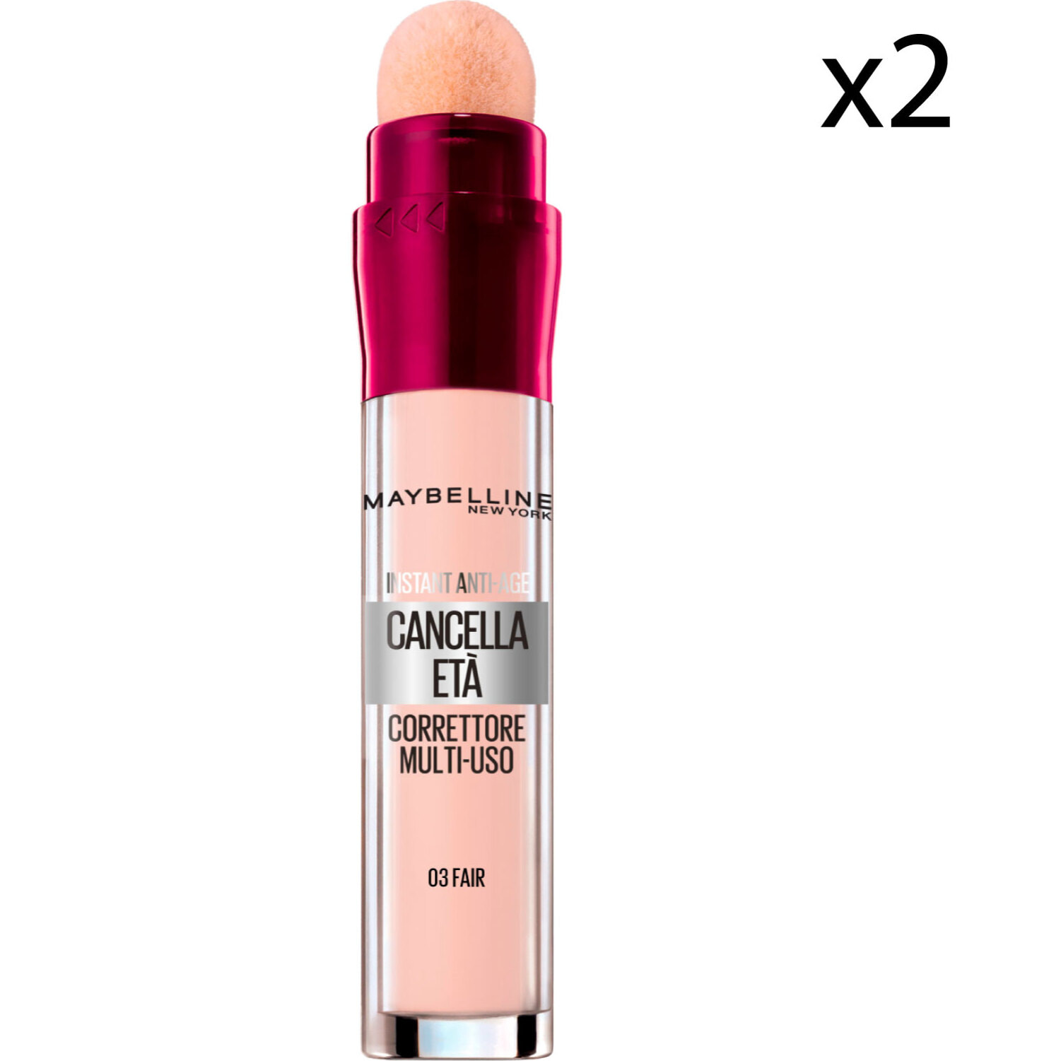 2x Correttore Liquido Viso 03 Fair Il Cancella Età Instant Anti-Age Multi-Uso con Applicatore a Spugnetta