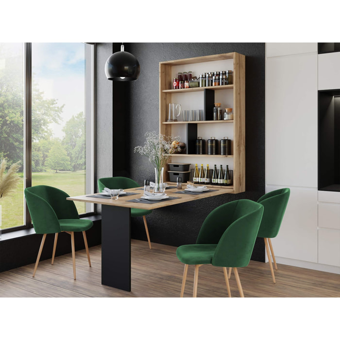 Mondrian - table murale rabattable avec rangements - 4 personnes - Noir / Bois