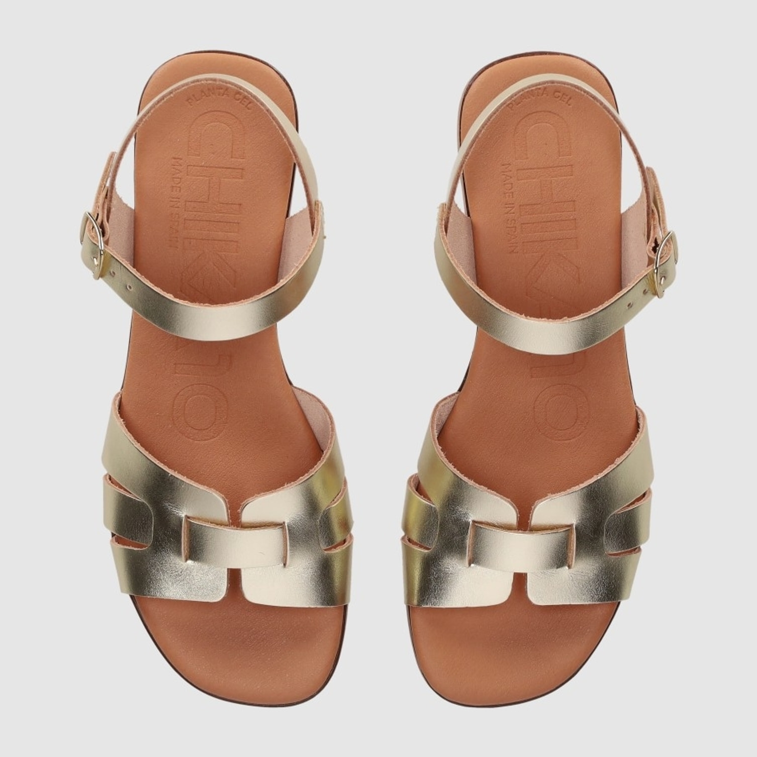 Sandalias de Piel - Platino - Tacón: Bajo