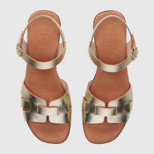 Sandalias de Piel - Platino - Tacón: Bajo