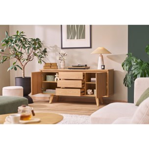 Buffet scandinave en bois clair frêne 2 portes 3 tiroirs L160 cm FIFTIES