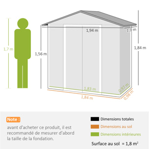 Abri de jardin - remise pour outils - cabanon porte verrouillable - dim. 194L x 110l x 184H cm - tôle d'acier anthracite