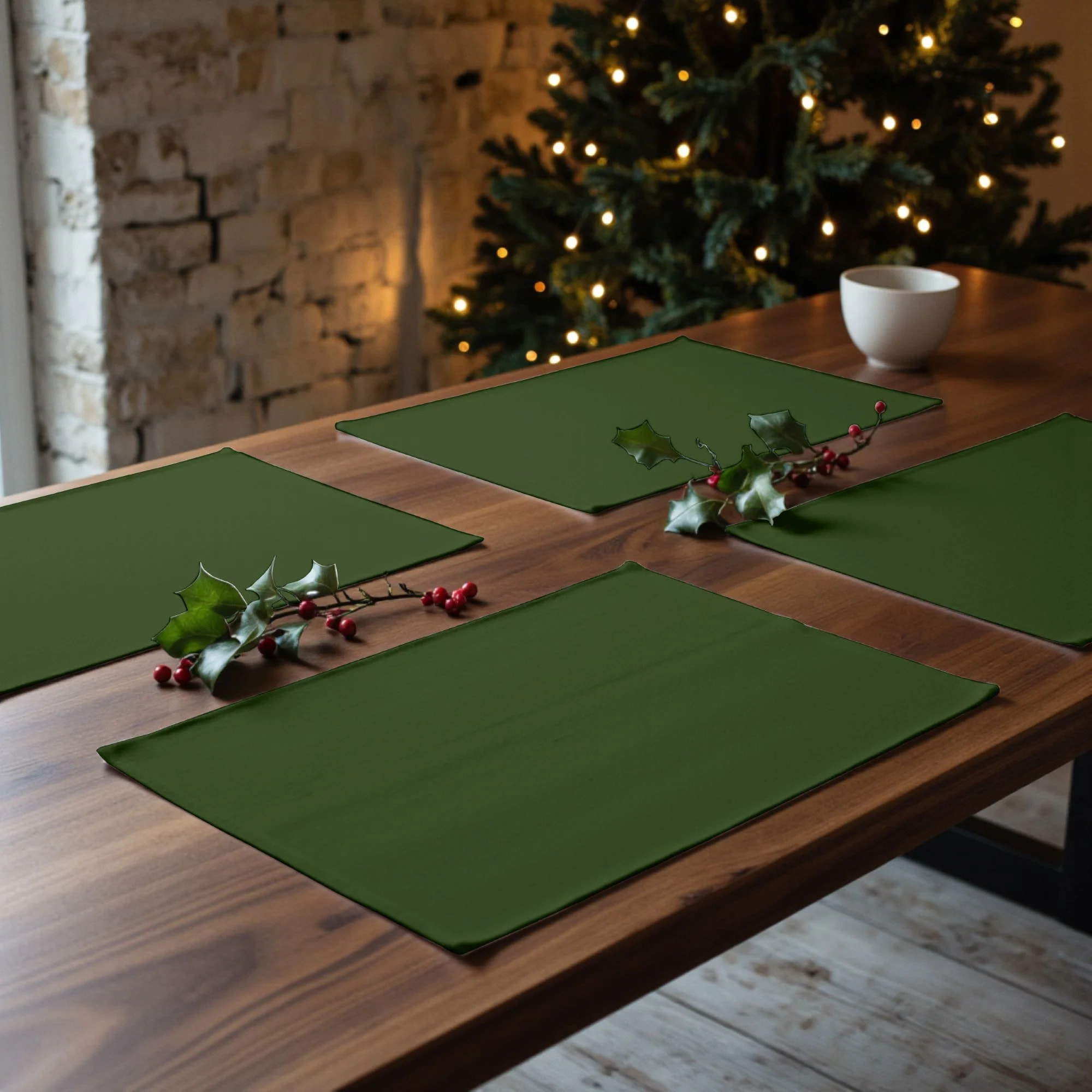 Lot de 2 sets de table anti-taches Vert Uni