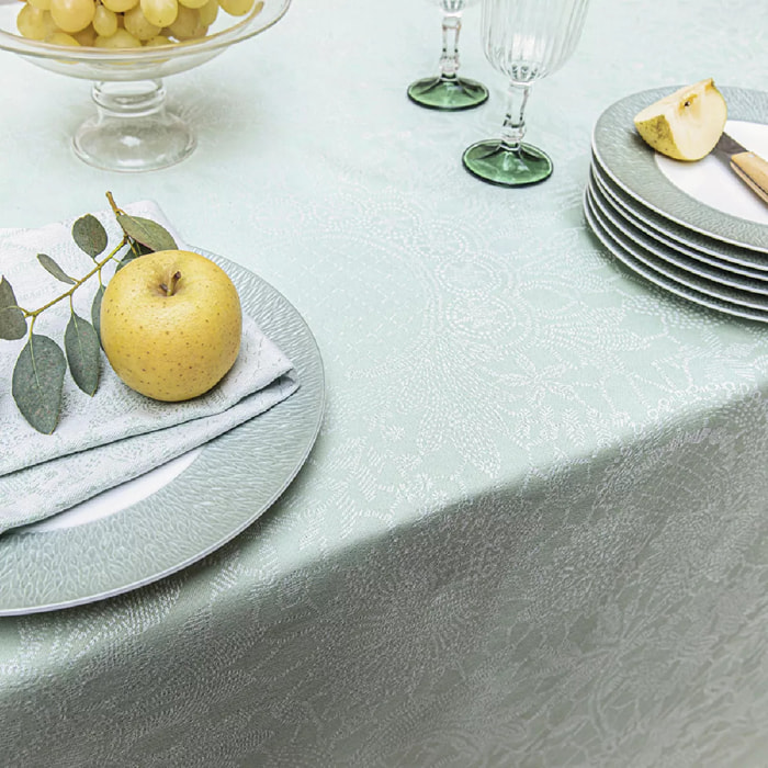 Set pur coton enduit jacquard Mille guipures jade