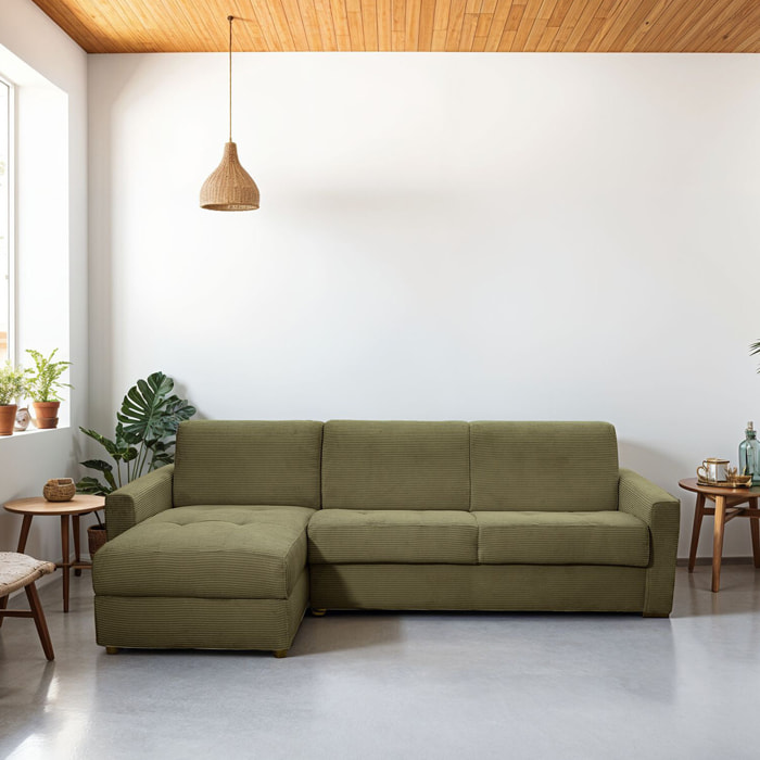 Canapé d'angle convertible express 5 places en velours côtelé - PALOMA