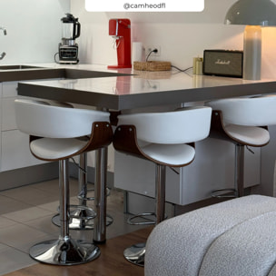 Chaise de bar réglable et pivotante 59/81 cm en cuir synthétique blanc - Basile