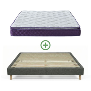 Ensemble Matelas Master & sommier déco| 100% Mémoire de forme | Surmatelas intégré | Cadre à lattes | Tissu | Gris foncé