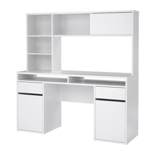 Scrivania Ambrenti, Scrittoio multiuso, Tavolo per ufficio porta PC, Piano di lavoro, 149x48 h156 cm, Bianco lucido