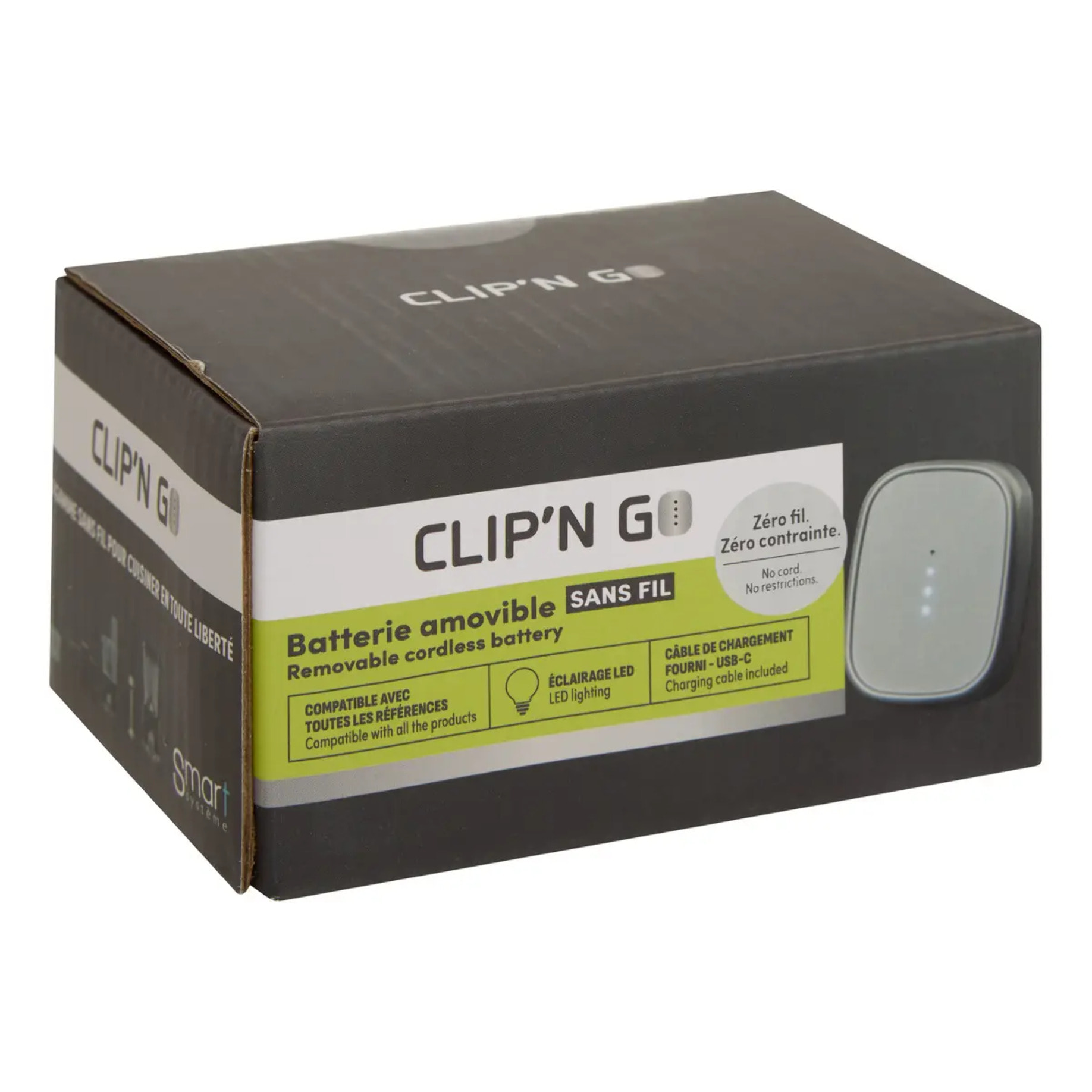 Batterie amovible Clip n go 6,5x3,7x9cm argent