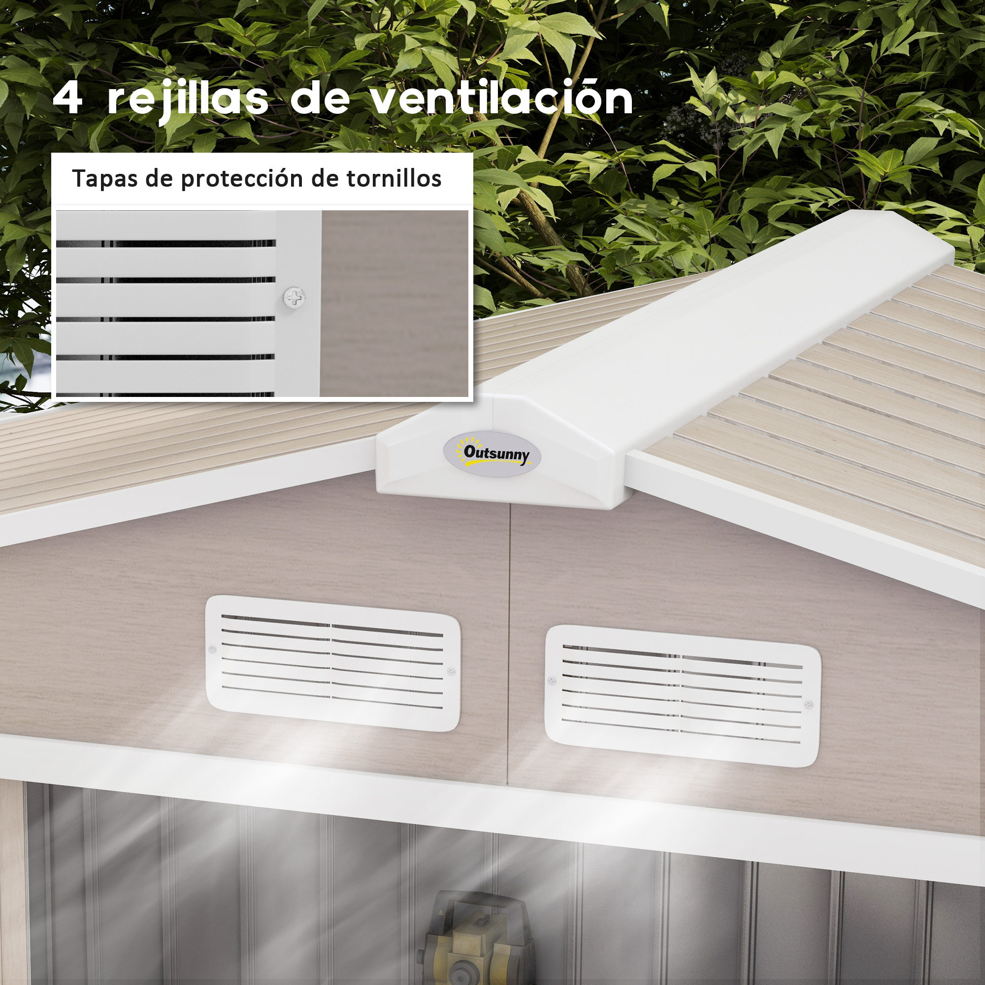 Cobertizo de Jardín 2,5m² con Base de Refuerzo Sin Suelo 213x130x185 cm Caseta de Jardín Exterior con 2 Puertas Correderas y 4 Ventanas para Almacenamiento de Herramientas Efecto Madera