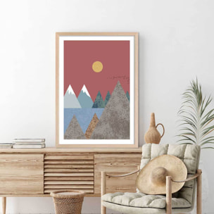 Affiche Soleil couchant Affiche + cadre en bois - Chêne