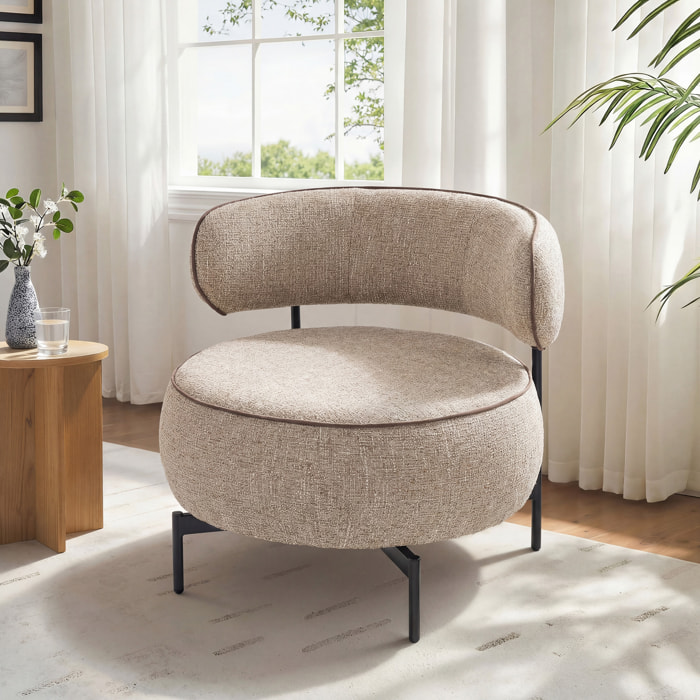 Butaca de Salón con Asiento Giratorio, Sillón de Salón, Tapizado en Lino, con Asiento Amplio, Acolchado Grueso, Patas de Metal para Dormitorio, Lectura, Beige