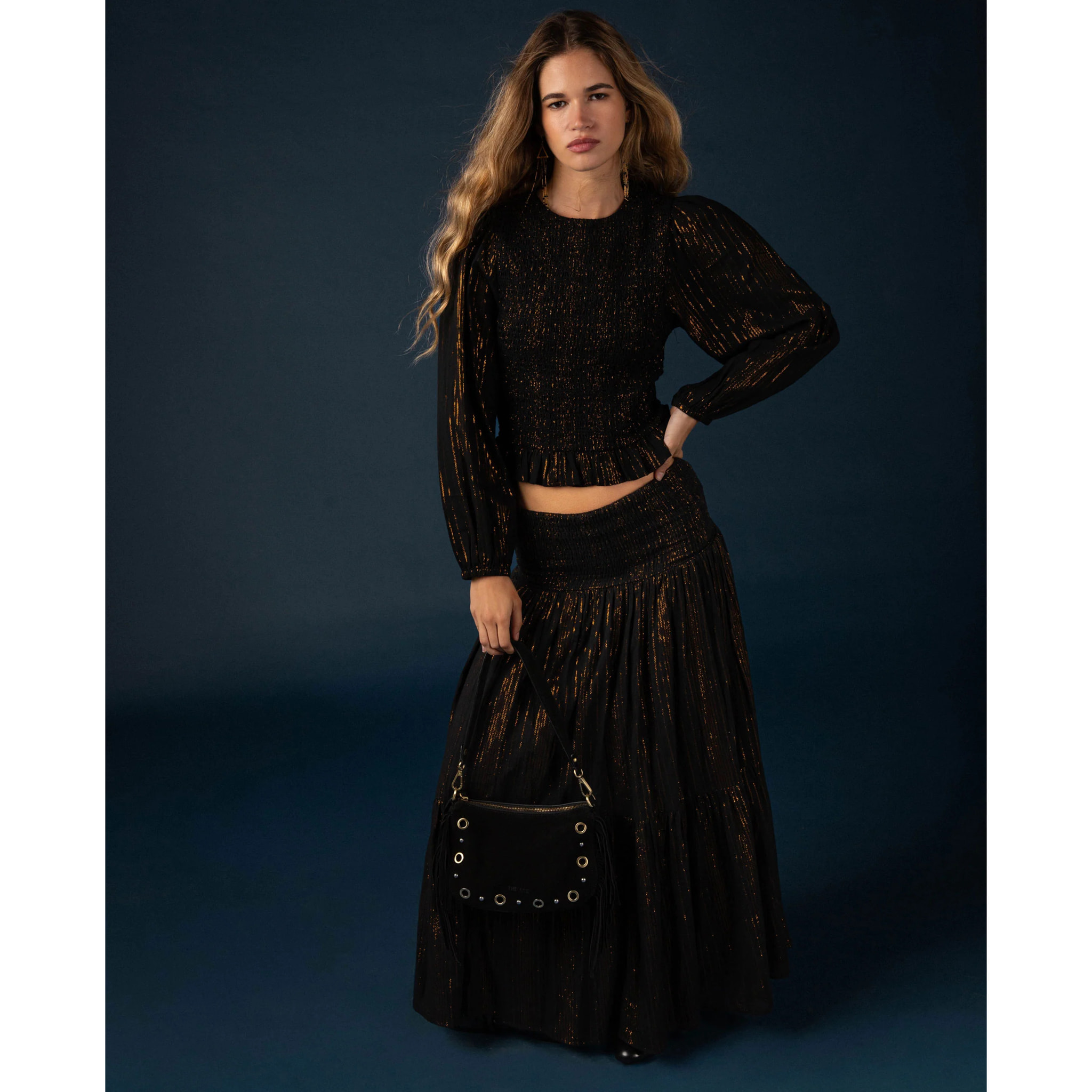 Falda con nido de abeja y fruncida de mujer