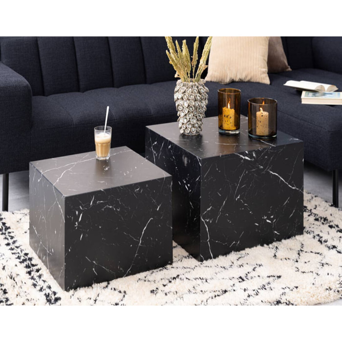 Pueblo - lot de 2 tables basses - effet marbre noir - 58 et 50 cm - Noir