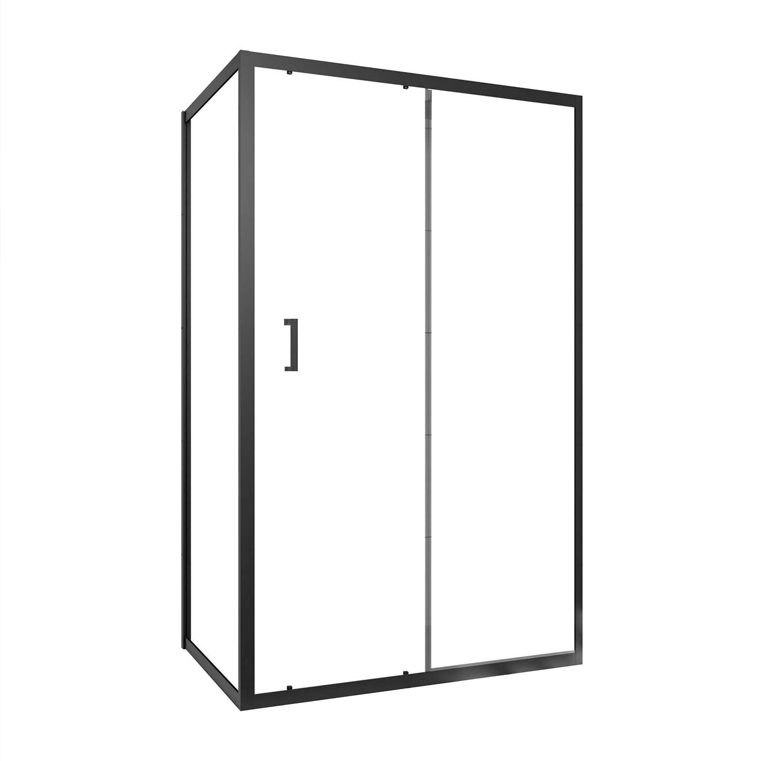 Porte de douche + Retour 120x90x200 cm - Verre 6 mm - Profilé Noir - CRUSH