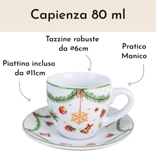 Set da caffè 6 pezzi Fantasia del Natale in porcellana