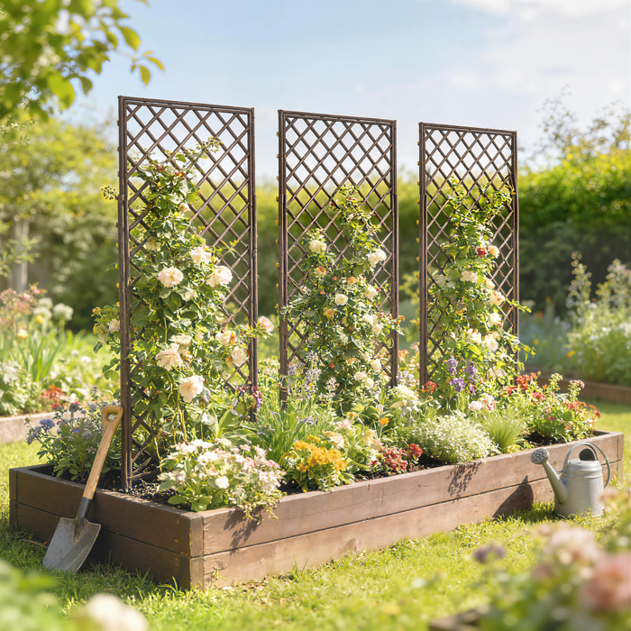 Lot de 3 treillis de jardin osier tissé naturel dim. 43 x 2 x 112 cm